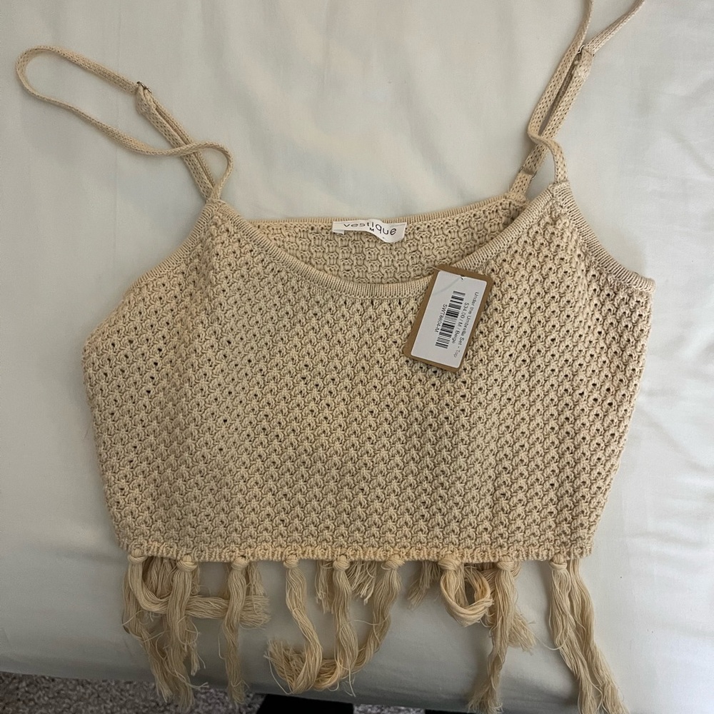 tan fringe crop tank